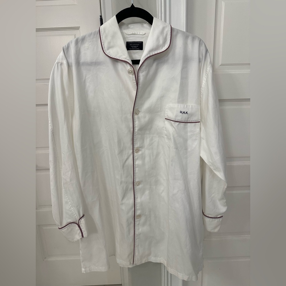 Turnbull & Asser Men’s 3XL Pajama Top White Button Front Piping 100% Cotton 7843